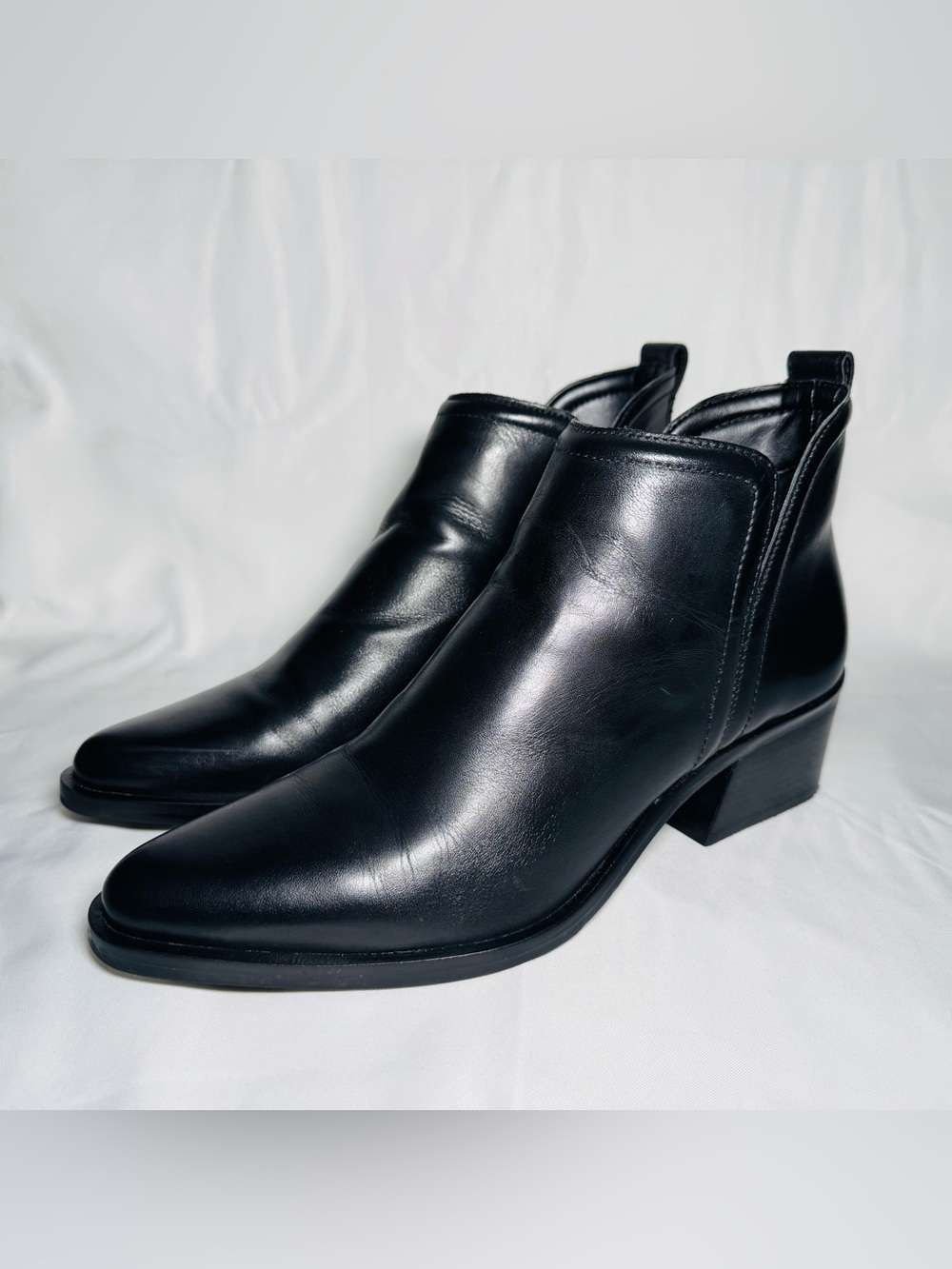 Gianni Bini Caffery Black Leather Block Heel Women’s Ankle Boots Size 8.5M